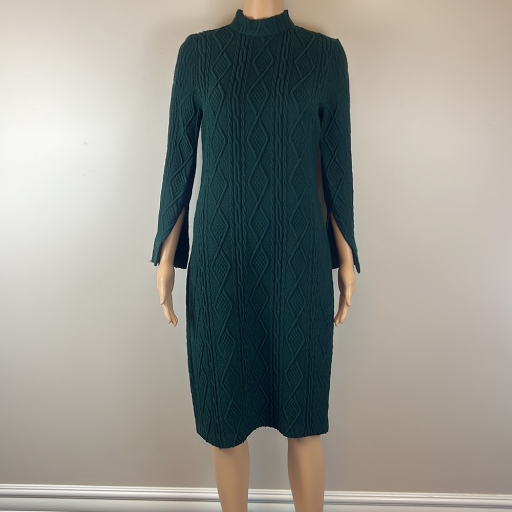 No. 6 Store Dark Green Cable Knit Sweater Dress